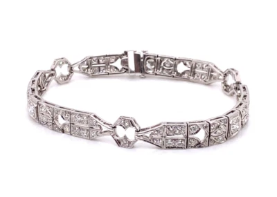 Vintage Art Deco Lab-Created Round Cut 3.08CT Diamonds Geometric Design Bracelet - Image 1 of 4