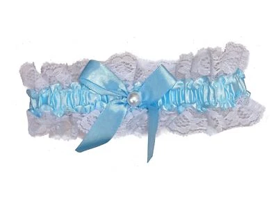 Ladies Pale Blue Ribbon Pearl Bead Garter For Wedding Bridal Bridesmaid
