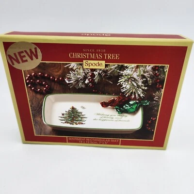 Spode Christmas Tree Rectangular Sentiment Tray 7 x 5 Inch New Open Box - Image 1 of 4