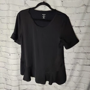 Marc Cain Black Short Sleeve Ruffle Hem Blouse MC 55.06 J76 Size N3 US 8 NWT - Picture 1 of 1