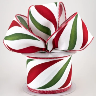 Candy Cane Swirl Cinta de Navidad - 2 1/2" x 10 yardas, rojo, verde, blanco, con cable Foto 1 de 3