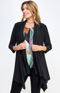 JOSTAR Poly Spandex STRETCH KNIT LONG WATERFALL JACKET POINT HEM Black S M L XL - Picture 1 of 6