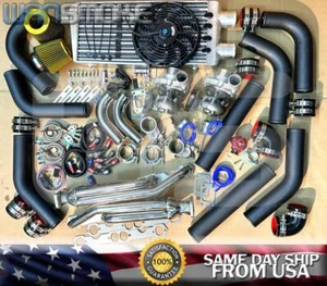 KIT CARGADOR DOBLE TURBO TT NEGRO PARA SBC CORVETTE CAMARO FIREBIRD BLAZER TAHOE CK - Imagen 1 de 9