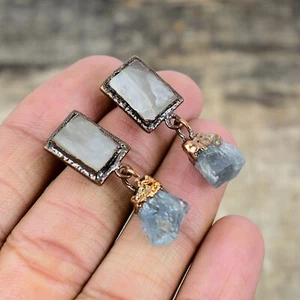 "Pendientes electroformados de cobre áspero de piedra lunar arco iris de regalo para madre de 1,38" - Imagen 1 de 6
