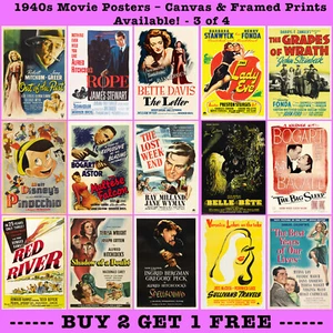 1940er Retro klassische Filmplakate, Leinwand & gerahmte Optionen in vielen Größen - 3 von 4 - Bild 1 von 49