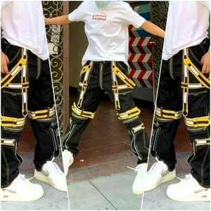 Men's Black | Yellow Straps Fashion Pants - Picture 1 of 6