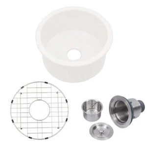 LORDEAR Bar/Kitchen Sink Ceramic White 18 x 18" Round Undermount w/ Sink Grid - Picture 1 of 6