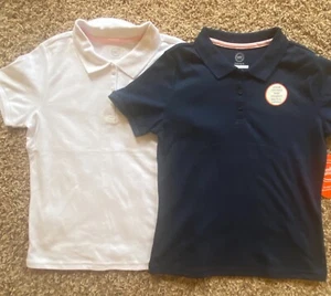 Boys School Uniform Short Sleeve Polo Shirt Shrink Resistant White Blue 2 Pack - Picture 1 of 3