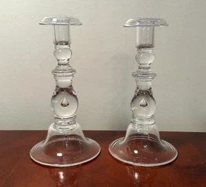 Vintage Hand-Signed STEUBEN #7792 Pair of Glass Teardrop 8.5" Inch Candlesticks - Bild 1 von 14