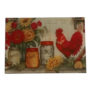 8X11 Tempered Glass Cutting Board~Rooster~Flower~Mason Jars~Kitchen~Gift - Picture 1 of 1