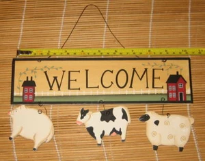 Letrero de madera de decoración de campo BIENVENIDA ANIMALES DE GRANJA decoración de granja colgante de alambre - Imagen 1 de 2