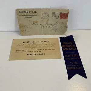 1916 antiker Boston Store Chicago, Illinois Umschlag blaues Band Baby Award - Bild 1 von 21