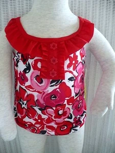 Penelope Mack Girls Swim Suit Red Pink Black Floral Ruffle Bathing swimsuit NEW - Picture 1 of 3