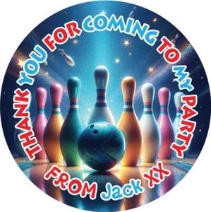Personalised Bowling smahing Pins Birthday Party Bag Stickers Labels Sweet cone - Picture 1 of 2