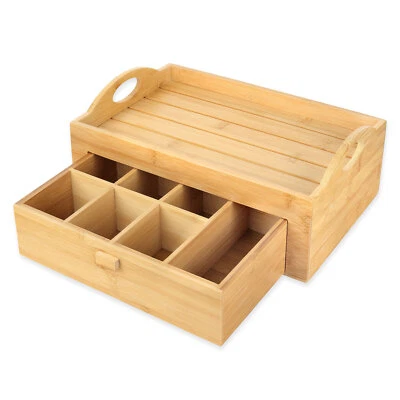 Schramm® Bambus Tee Tablett Serviertablett mit Schublade Teetablett Teebox Box - Bild 1 von 4