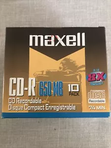 Maxell CD-R74 CD Recordable, 650 Megabyte 74 Minute 1 pack of 10 pcs. NEW SEALED - Picture 1 of 3