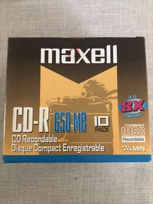 Maxell CD-R74 CD Recordable, 650 Megabyte 74 Minute 1 pack of 10 pcs. NEW SEALED - Image 1 of 3