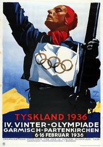 Olympic Poster - Germany / Winter / 1936 - Vintage Reprint A4 Wall Art - Picture 1 of 1