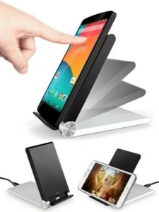 SILVER BLACK 3-COIL QI WIRELESS CHARGER PAD FOLDING ADJUSTABLE STAND FOR PHONE - Picture 1 of 12