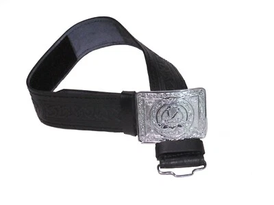 Cinturón de cuero diseño celta negro escocés acabado cromado hebilla marrón Foto 1 de 4