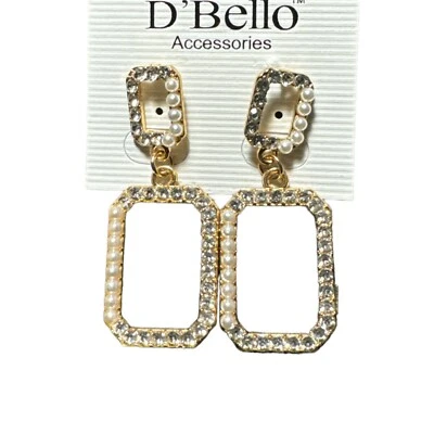 Серьги-постеры D' Bello аксессуары со стразами жемчуг золотистый цвет  - Изображение 1 из 2