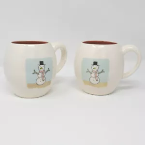 2 Rae Dunn Schneemann Becher Neu Weihnachten Urlaub Tasse Rot Innen - Bild 1 von 11