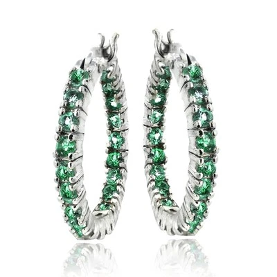 Synthetischer Smaragd Creolen aus Messing - Bild 1 von 3