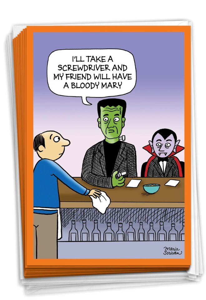 12 divertidos sobres de tarjetas de Halloween (1 diseño) - Monster Drinks - NobleWorks Foto 1 de 4