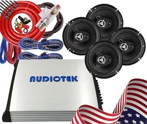 4x Power Acoustik 6.5″ 400W Speakers + Audiotek 1000W 4 Channel Amplifier +Kit - Picture 1 of 8