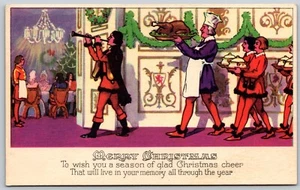 Merry Christmas Roast Turkey Covered Pots Arrive To Waiting Guests DB Postcard - Picture 1 of 2