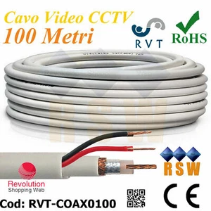 Cavo coassiale video RG59 con alimentazione 100 metri per CCTV telecamere BNC - Imagen 1 de 1