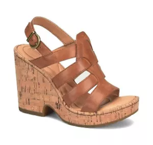Sandalia de cuña de corcho con plataforma de cuero bernés para mujer nueva en caja EE. UU. 8/UE 38-39 tostada - Imagen 1 de 24