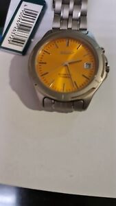 SEIKO Kinetic SKH337P1 TITANIUM Gold Yellow Dial Vintage Watch Sapphlex Power