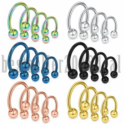 24PCS Surgical Steel Horseshoe Nose Lip Eyebrow Nipple Rings Tragus Piercings - Image 1 of 4