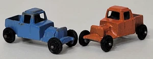 Tootsie Toy Hot Rod Pickup Cars 2 VTG Orange & Blue 2" L Matching Chicago USA - Picture 1 of 20