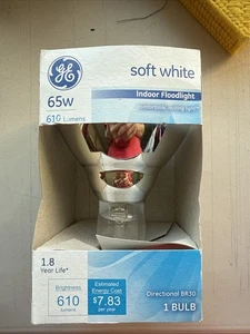 1-pk GE Light Bulbs 65 W Soft White Indoor Flood BR30 700 Lumens 120V Reflector  - Picture 1 of 3