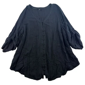 Torrid Plus 4 4X Blouse Textured Woven Button Front Pullover Black V-Neck Whimsy - Picture 1 of 11