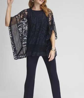 Poncho Floral Burnout Colección Viajeros Chico's Chicos Manga 3/4 Top L/XL Foto 1 de 4