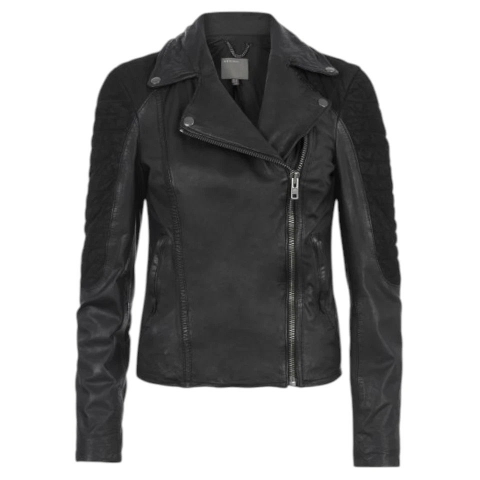 Chaqueta de Motociclista Muubaa Cuero Negro Cordero Gamuza Moto XERA Y2K UK 8 Foto 1 de 4