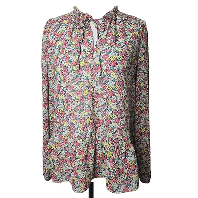 Gap Floral Chiffon Long Sleeve Tie Neck Ruffle Sheer Blouse Size Medium - Image 1 of 4