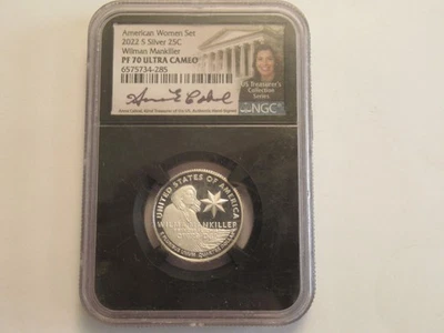 2022 S US Mint ATB Silver 25 c, American Women Series-Wilman Mankiller NGC PR70 - Image 1 of 4