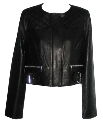 CHAQUETA CORTA MILLY de cuero de cordero con cinturón SAMANTHA para mujer talla L negra precio de venta sugerido por el fabricante $745 nueva con etiquetas Foto 1 de 4
