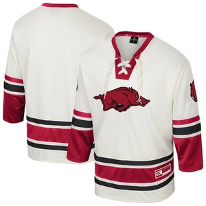 Herren Colosseum Creme Arkansas Razorbacks Puck Stolze Mode Hockey Trikot - Bild 1 von 3