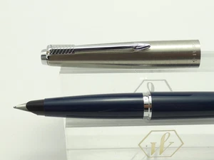 Vintage Parker 45 Blue & Steel Fountain Pen, CT, Medium Steel Nib, 1981 *MINT* - Picture 1 of 14