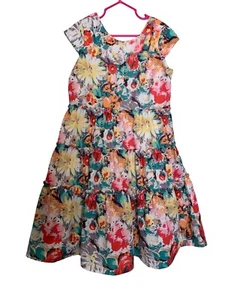 Mabel + Honey Dress Girls Size 7 Floral Tiered Cap Sleeve Fit & Flare Lined - Picture 1 of 12