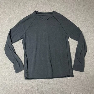 Lululemon Bodhi Shirt Men's Gray Heathered Long Sleeve Henley Logo medium large - Picture 1 of 9