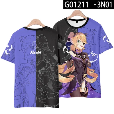 Camiseta Manga Corta Anime Genshin Impact Fischl Otaku Figura de Dibujos Animados Juegos con disfraces Foto 1 de 3