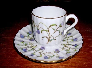 Canterbury By Spode Blue Bell Flower Gold Trim Footed Demitasse Teacup & Saucer - Picture 1 of 3