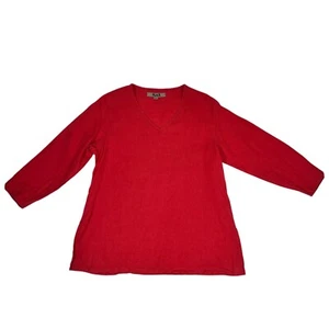 Flax Womens Red 3/4 Sleeve V-Neck 100% Linen Shirt Tunic Top Blouse Size P - Picture 1 of 12