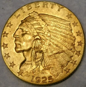 1925 D INDIAN HEAD GOLD QUARTER EAGLE $2.5 SCARCE BEAUTIFUL FEATHERS CHOICE+ BU+ - Picture 1 of 4